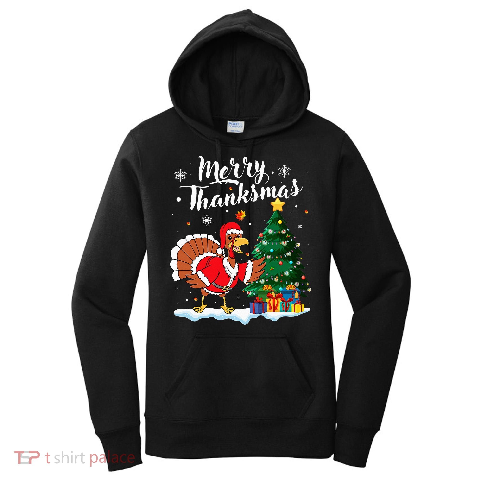 Merry Thanksmas Christmas Turkey Santa Thanksgiving Fall Women's Hoodie