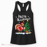 Merry Thanksmas Christmas Turkey Santa Thanksgiving Fall Women's Tank Top thumb 0