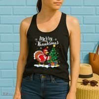 Merry Thanksmas Christmas Turkey Santa Thanksgiving Fall Women's Tank Top thumb 2