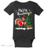 Merry Thanksmas Christmas Turkey Santa Thanksgiving Fall Baby Bodysuit thumb 0