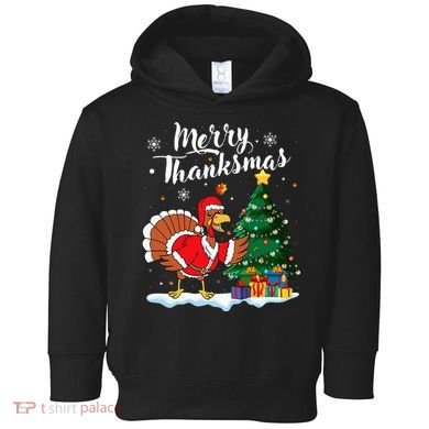 Merry Thanksmas Christmas Turkey Santa Thanksgiving Fall Toddler Hoodie