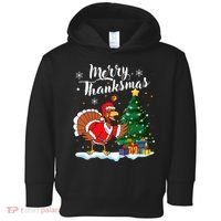Merry Thanksmas Christmas Turkey Santa Thanksgiving Fall Toddler Hoodie thumb 0