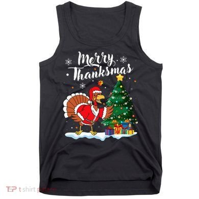 Merry Thanksmas Christmas Turkey Santa Thanksgiving Fall Tank Top