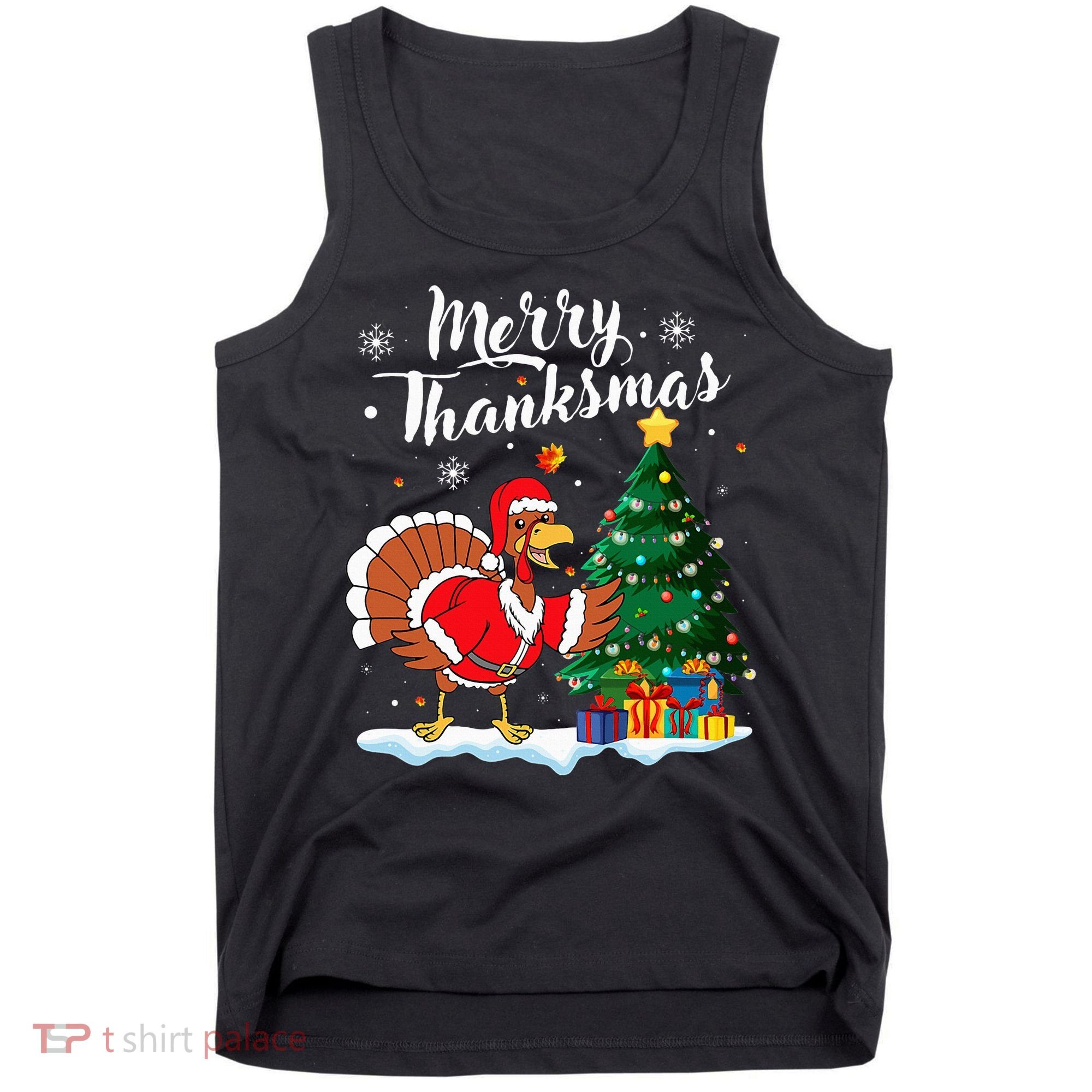 Merry Thanksmas Christmas Turkey Santa Thanksgiving Fall Tank Top