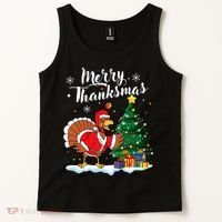 Merry Thanksmas Christmas Turkey Santa Thanksgiving Fall Tank Top thumb 2
