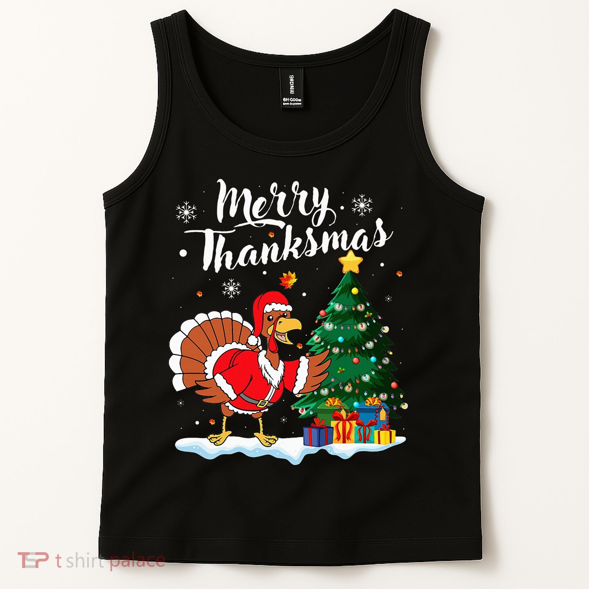 Merry Thanksmas Christmas Turkey Santa Thanksgiving Fall Tank Top