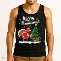 Merry Thanksmas Christmas Turkey Santa Thanksgiving Fall Tank Top thumb 3