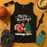 Merry Thanksmas Christmas Turkey Santa Thanksgiving Fall Tank Top thumb 4
