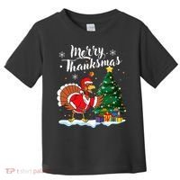 Merry Thanksmas Christmas Turkey Santa Thanksgiving Fall Toddler T-Shirt thumb 0