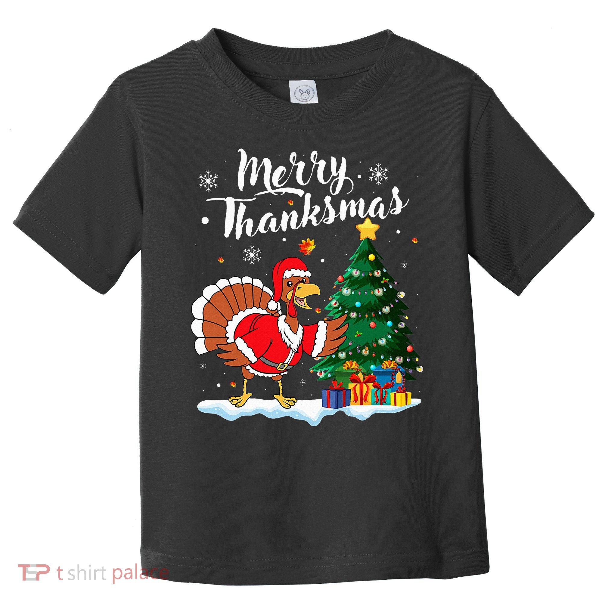 Merry Thanksmas Christmas Turkey Santa Thanksgiving Fall Toddler T-Shirt