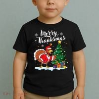 Merry Thanksmas Christmas Turkey Santa Thanksgiving Fall Toddler T-Shirt thumb 2