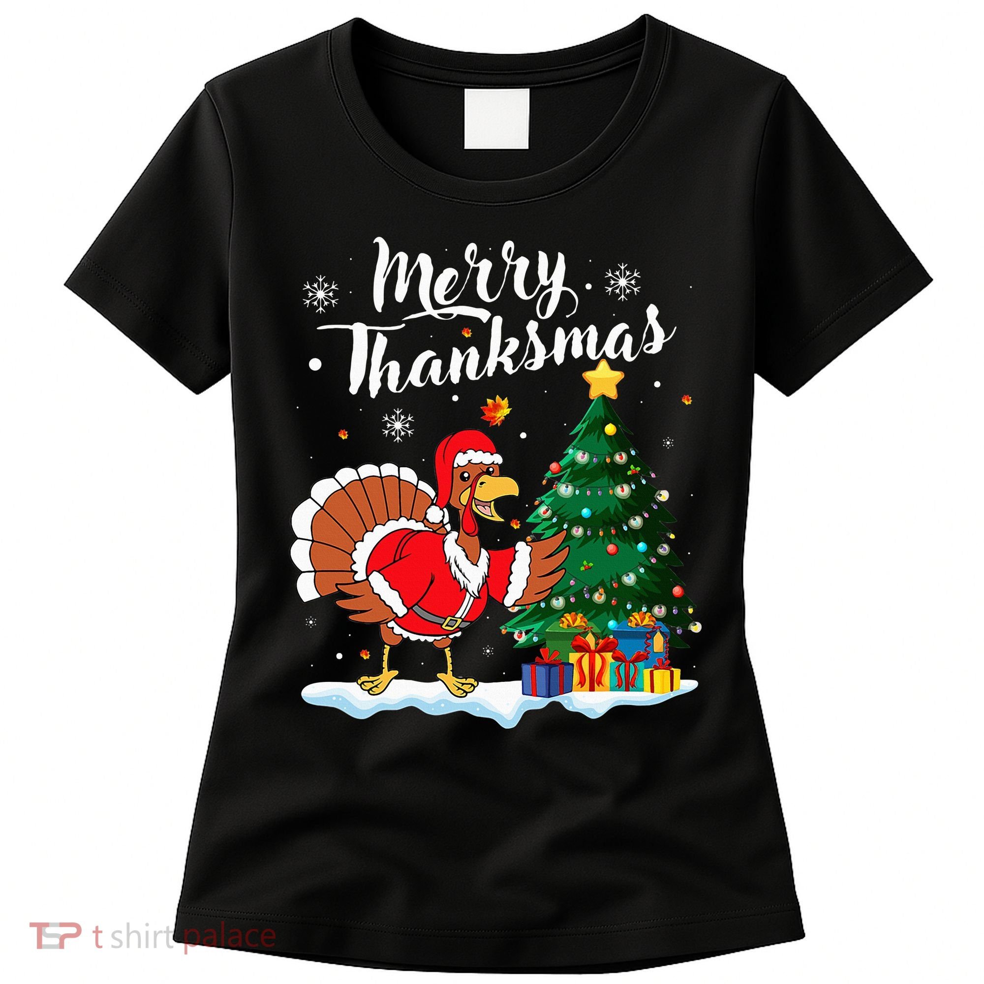 Merry Thanksmas Christmas Turkey Santa Thanksgiving Fall Women's T-Shirt