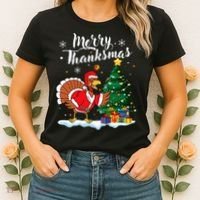 Merry Thanksmas Christmas Turkey Santa Thanksgiving Fall Women's T-Shirt thumb 2