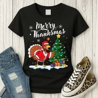Merry Thanksmas Christmas Turkey Santa Thanksgiving Fall Women's T-Shirt thumb 3