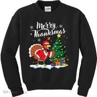 Merry Thanksmas Christmas Turkey Santa Thanksgiving Fall Kids Sweatshirt thumb 0