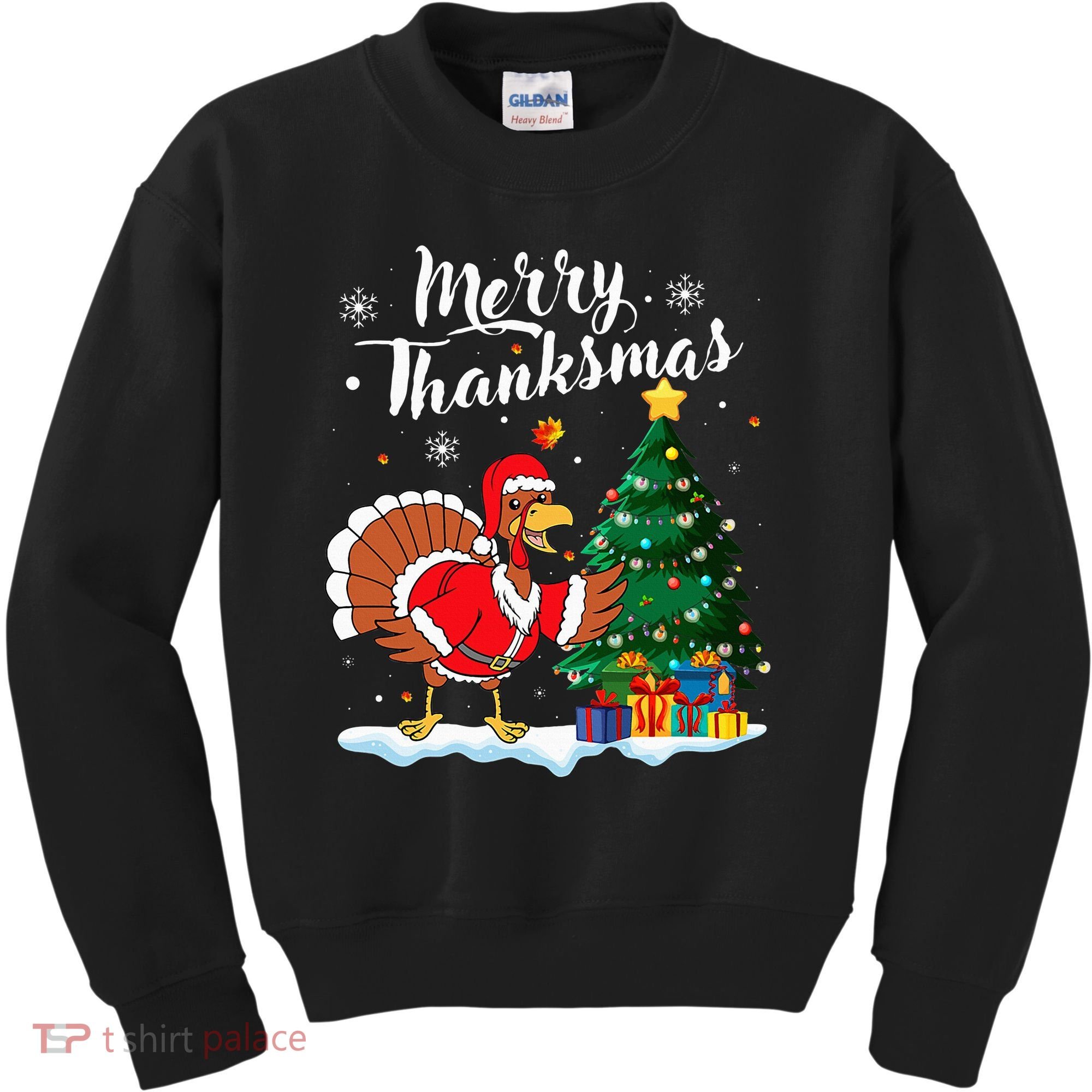 Merry Thanksmas Christmas Turkey Santa Thanksgiving Fall Kids Sweatshirt