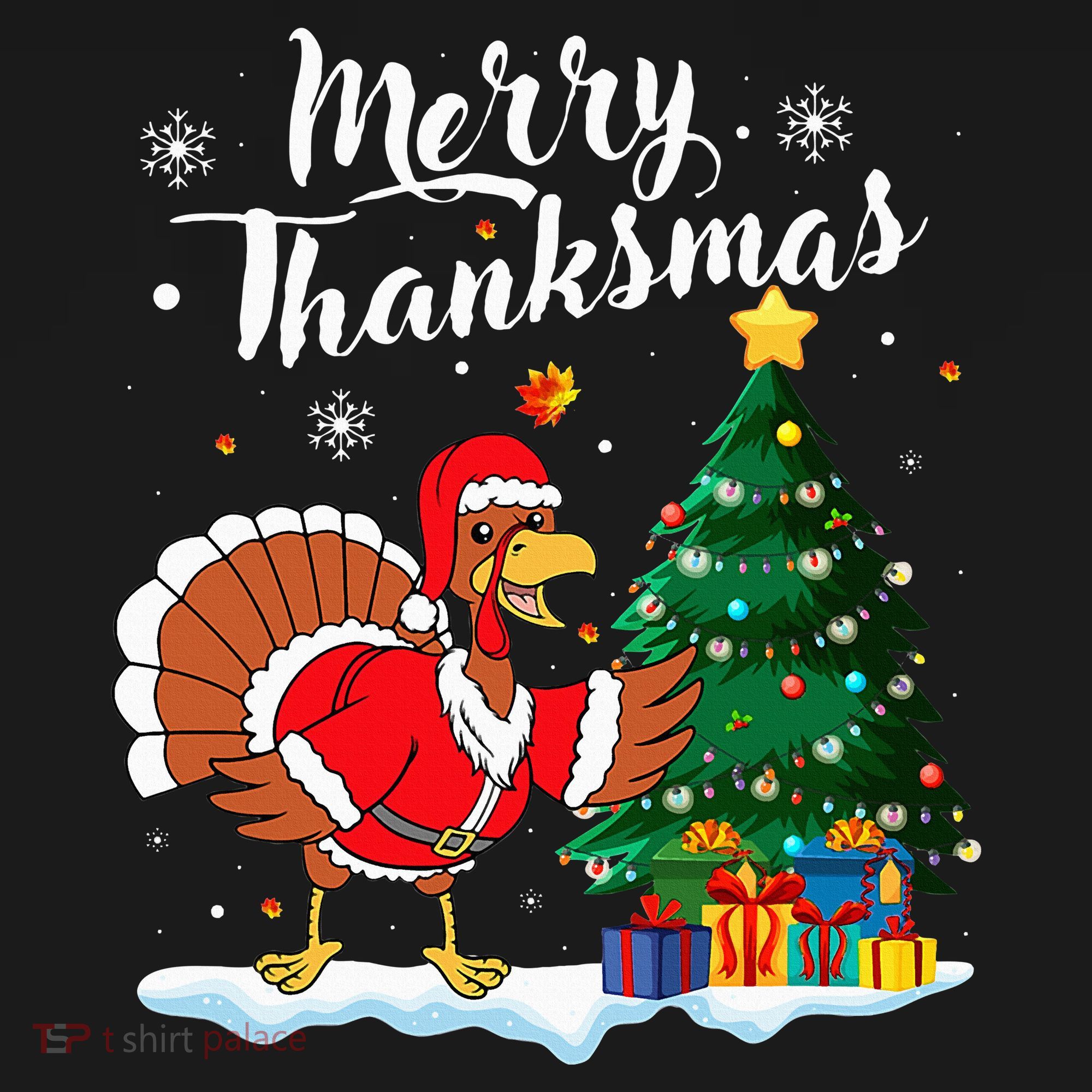 Merry Thanksmas Christmas Turkey Santa Thanksgiving Fall Kids Sweatshirt