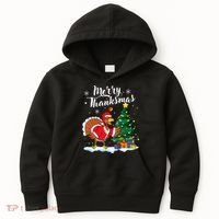 Merry Thanksmas Christmas Turkey Santa Thanksgiving Fall Kids Hoodie thumb 0