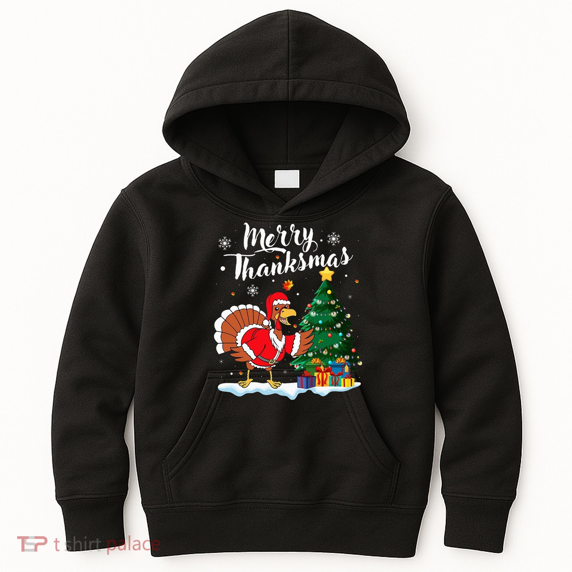 Merry Thanksmas Christmas Turkey Santa Thanksgiving Fall Kids Hoodie