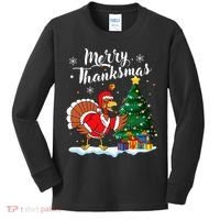 Merry Thanksmas Christmas Turkey Santa Thanksgiving Fall Kids Long Sleeve Shirt thumb 0