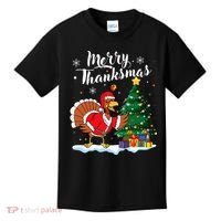 Merry Thanksmas Christmas Turkey Santa Thanksgiving Fall Kids T-Shirt thumb 0