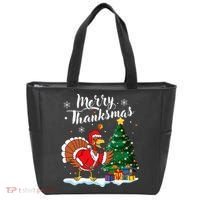 Merry Thanksmas Christmas Turkey Santa Thanksgiving Fall Tote Bag thumb 0