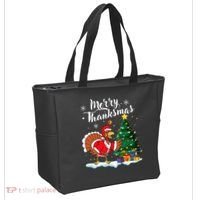 Merry Thanksmas Christmas Turkey Santa Thanksgiving Fall Tote Bag thumb 2