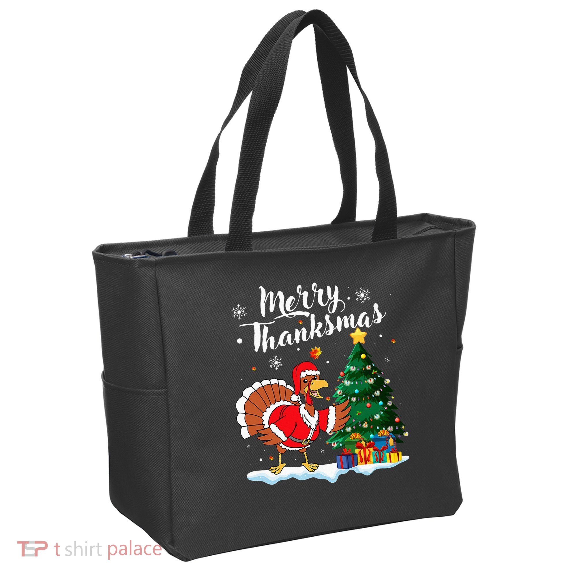 Merry Thanksmas Christmas Turkey Santa Thanksgiving Fall Tote Bag