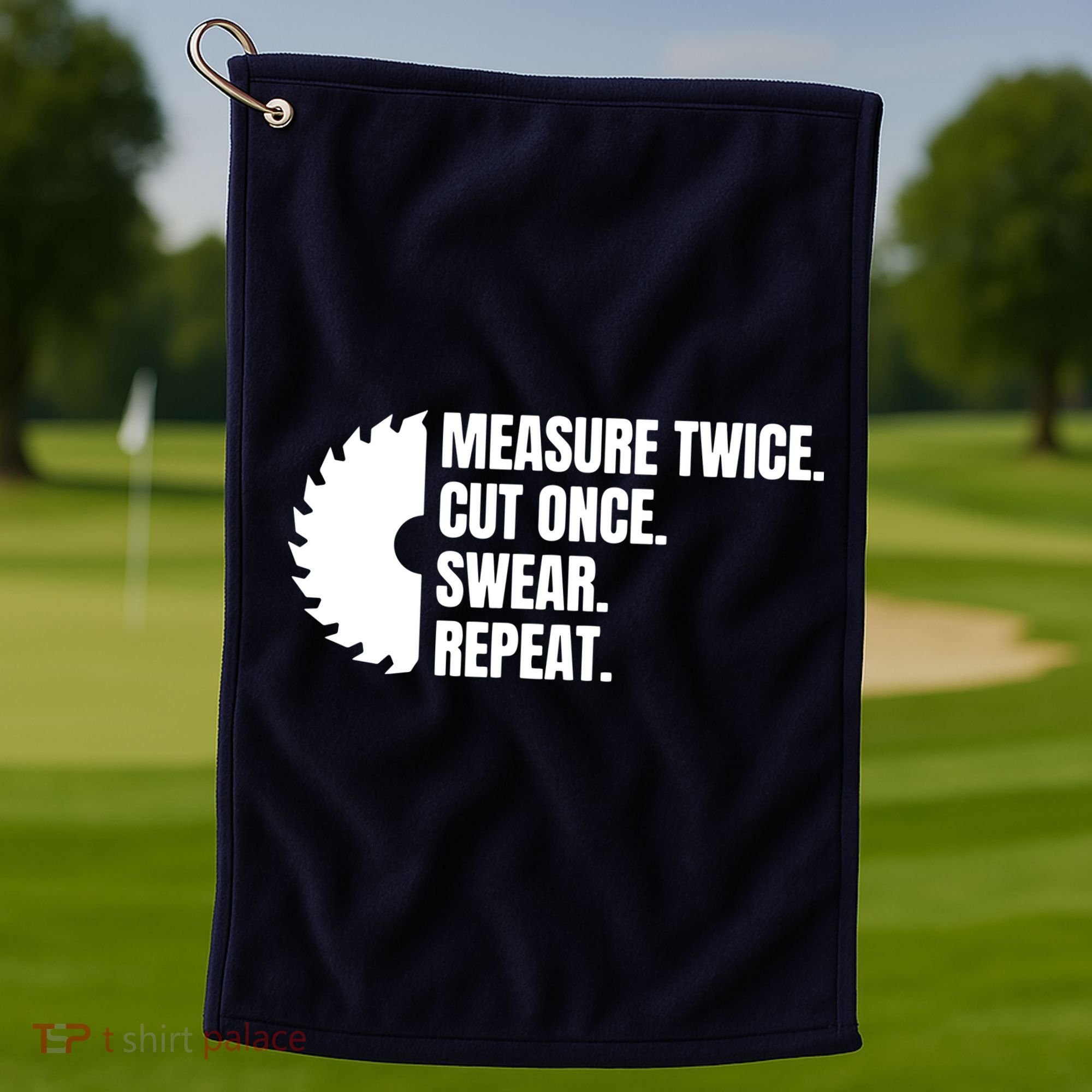 Measure Twice Cut Once Swear Repeat Golf Towel