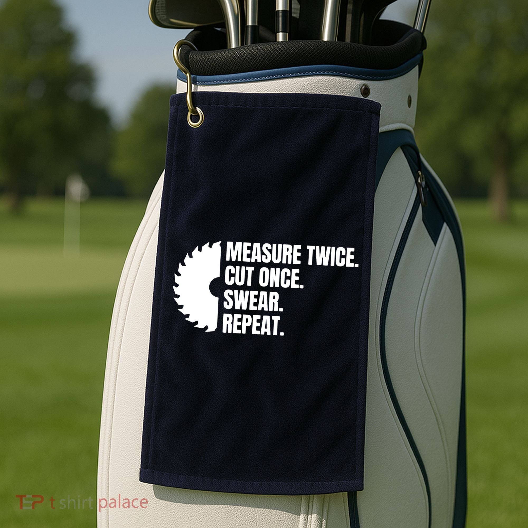 Measure Twice Cut Once Swear Repeat Golf Towel