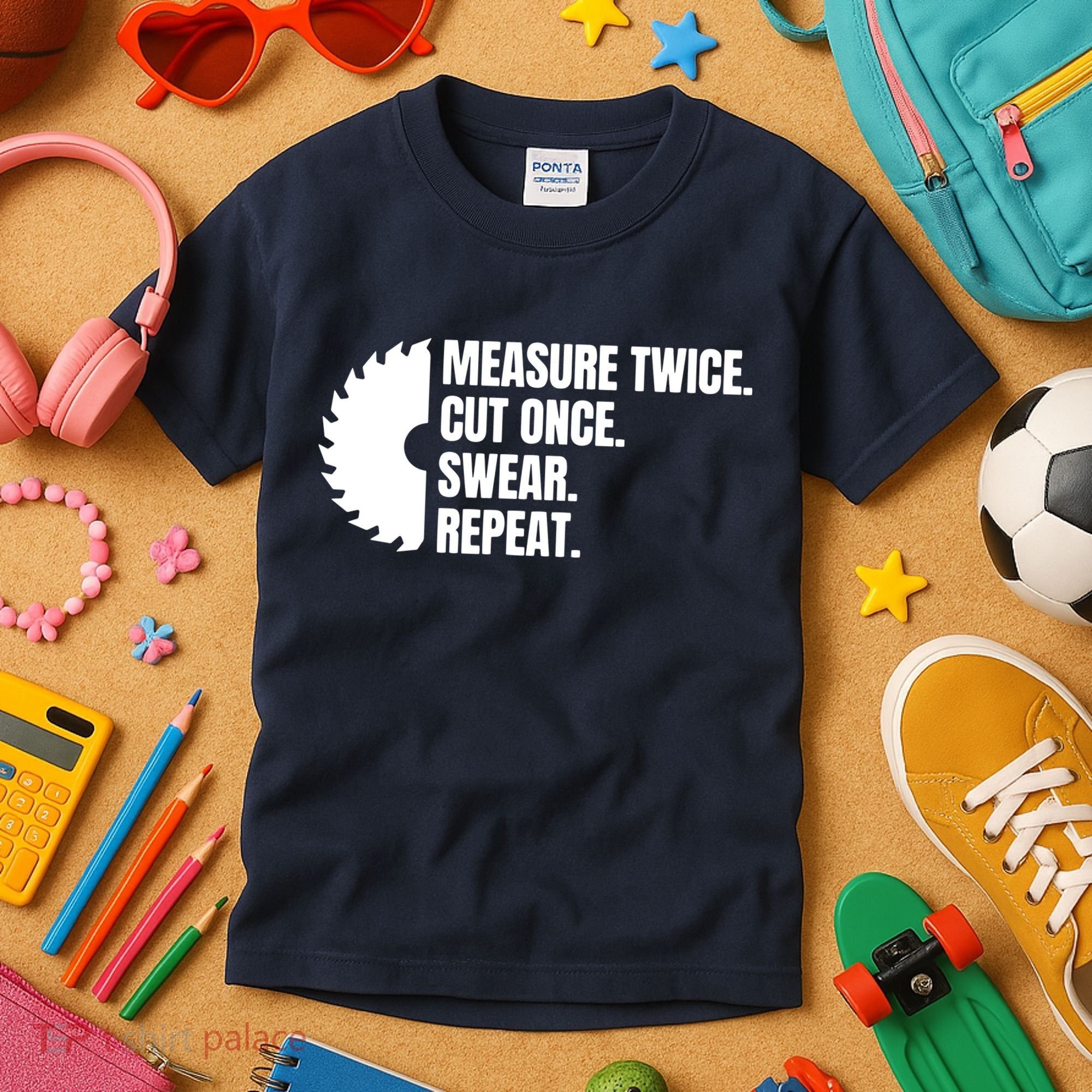 Measure Twice Cut Once Swear Repeat Kids T-Shirt