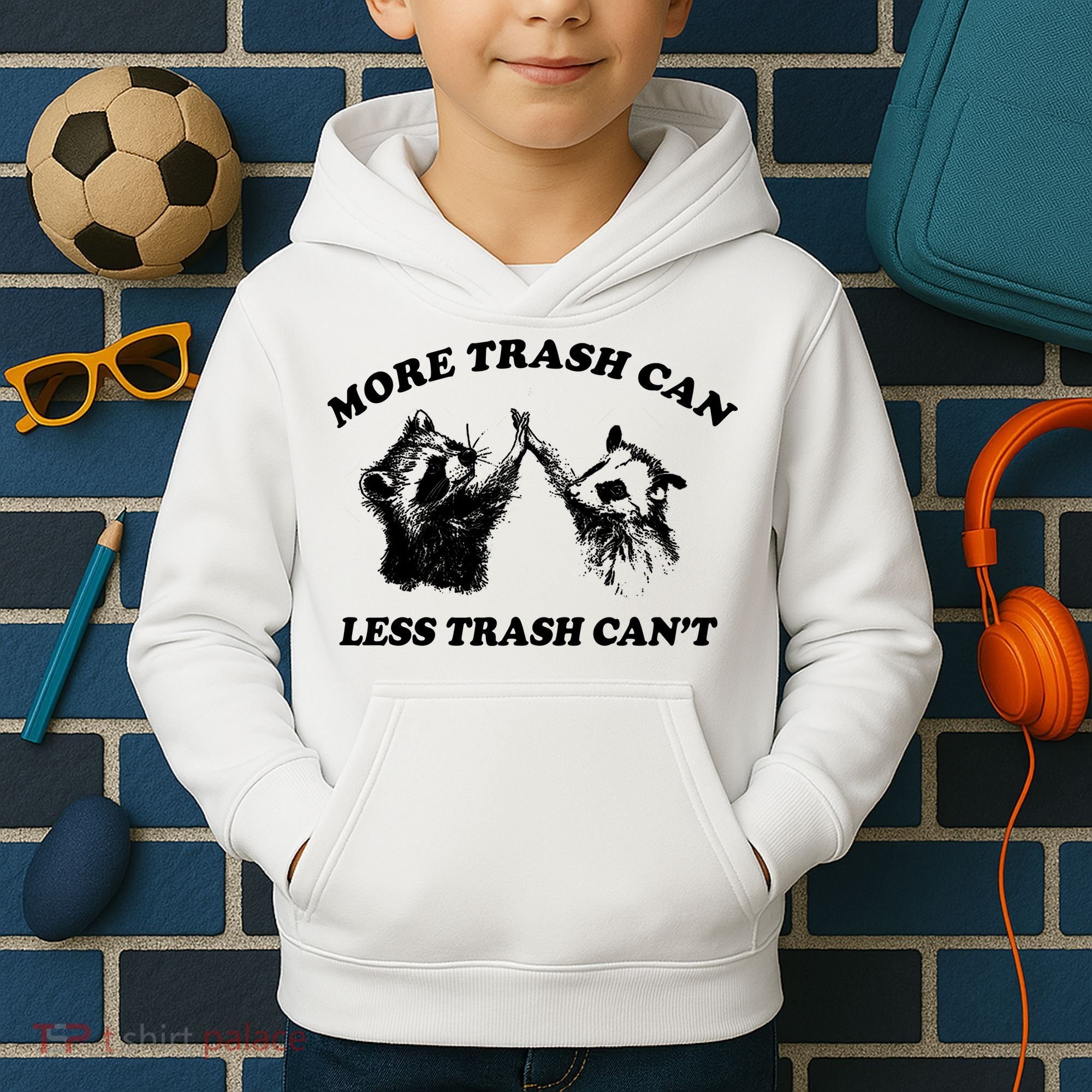 More Trach Can Less Trach CanT Funny Raccoon Kids Hoodie