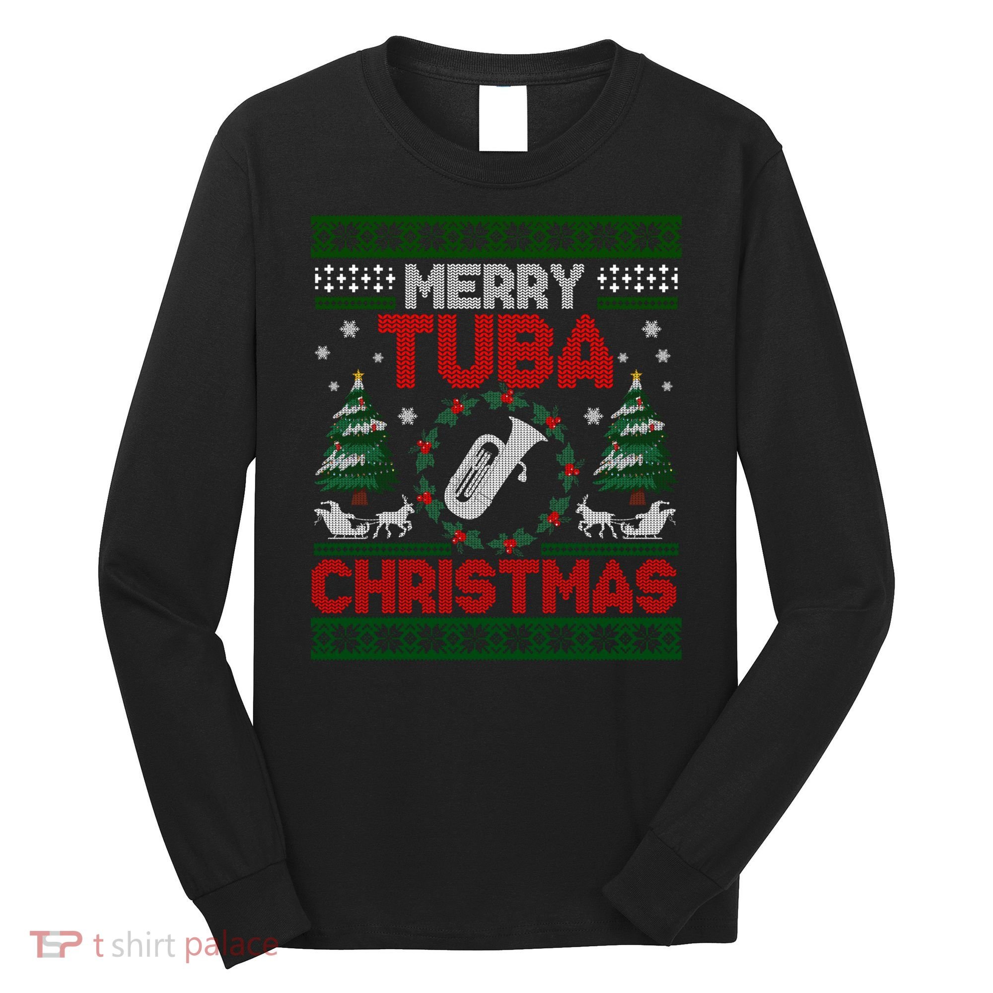 Merry Tuba Christmas Ugly Music Instrument Ugly Xmas Long Sleeve Shirt