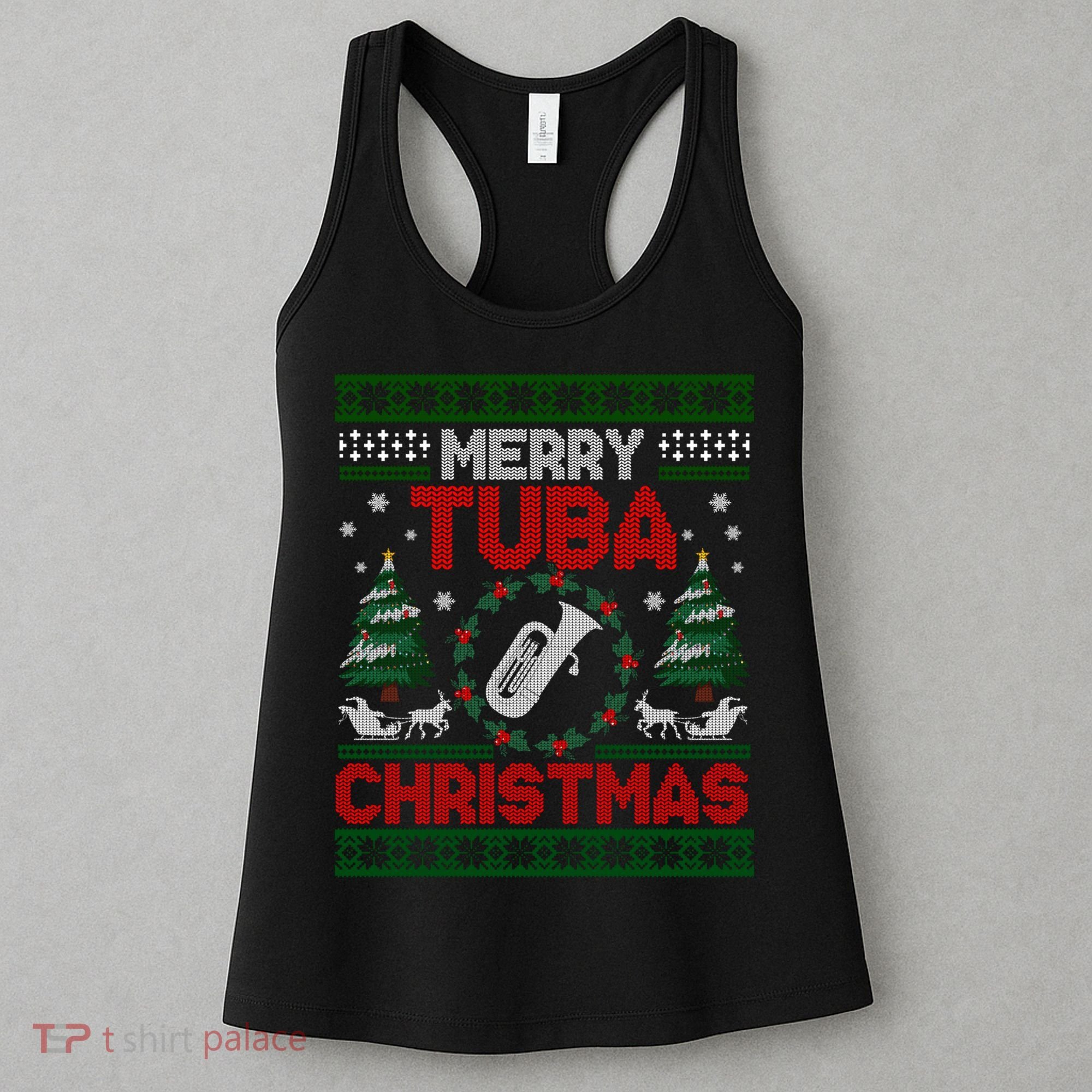 Merry Tuba Christmas Ugly Music Instrument Ugly Xmas Women's Tank Top