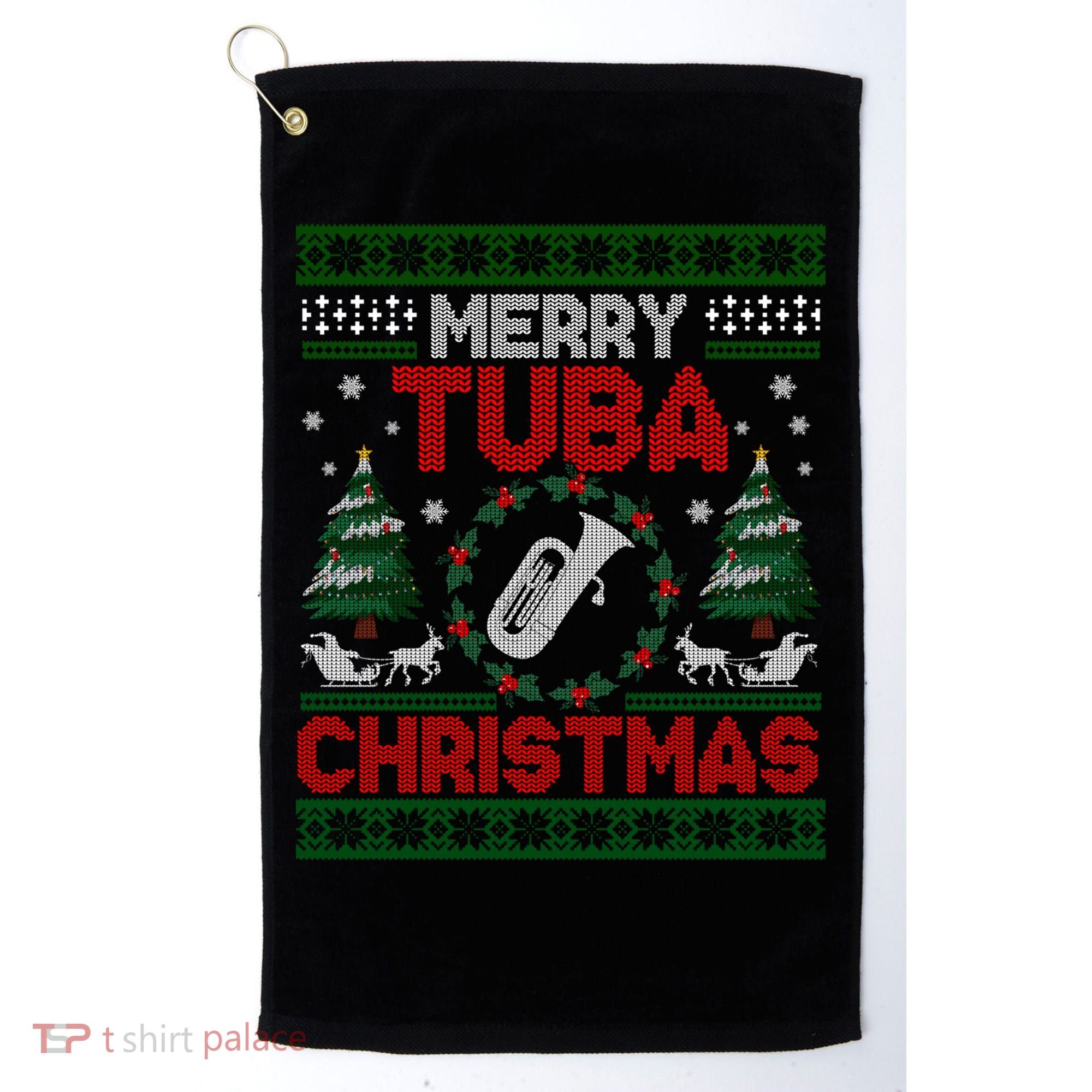 Merry Tuba Christmas Ugly Music Instrument Ugly Xmas Golf Towel