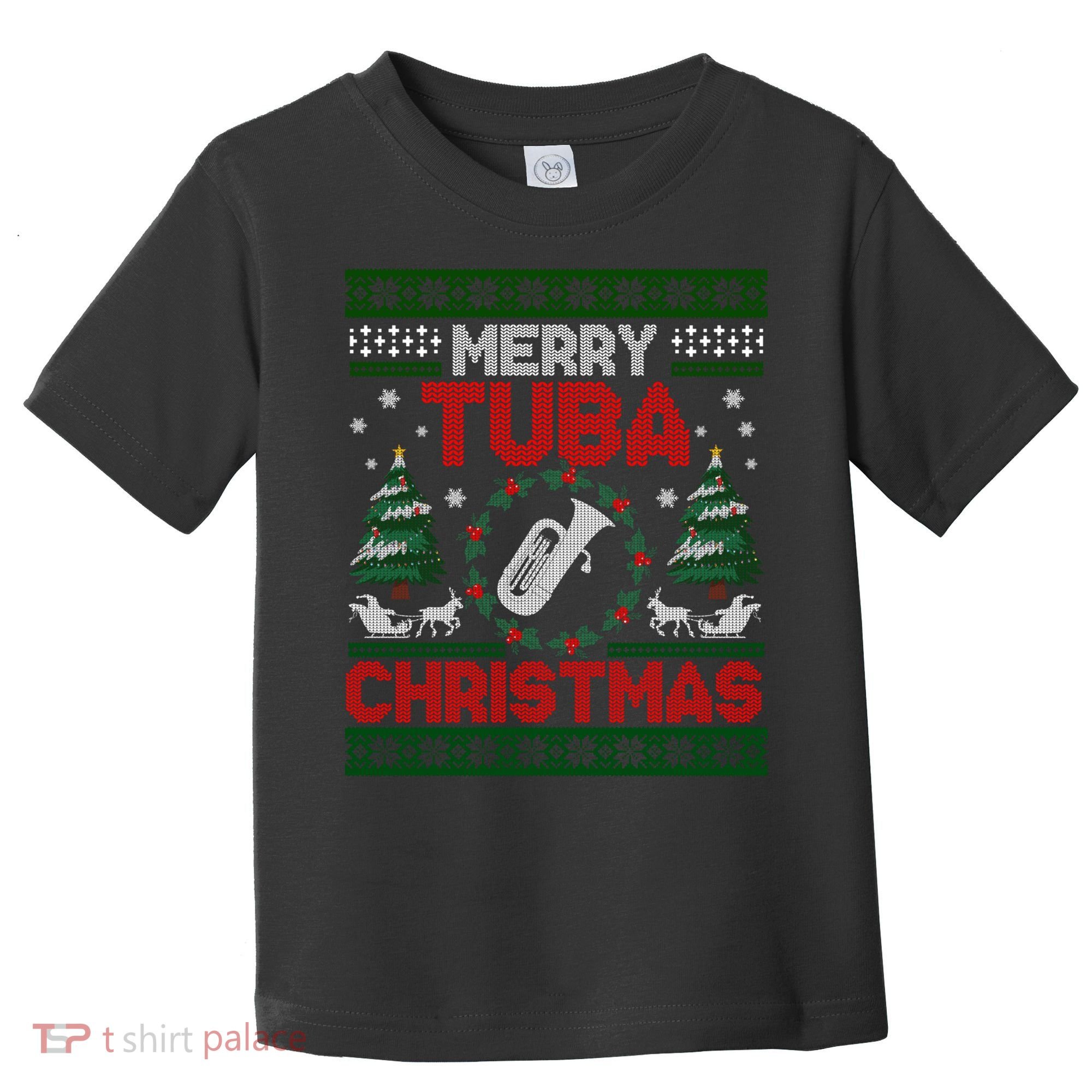 Merry Tuba Christmas Ugly Music Instrument Ugly Xmas Toddler T-Shirt