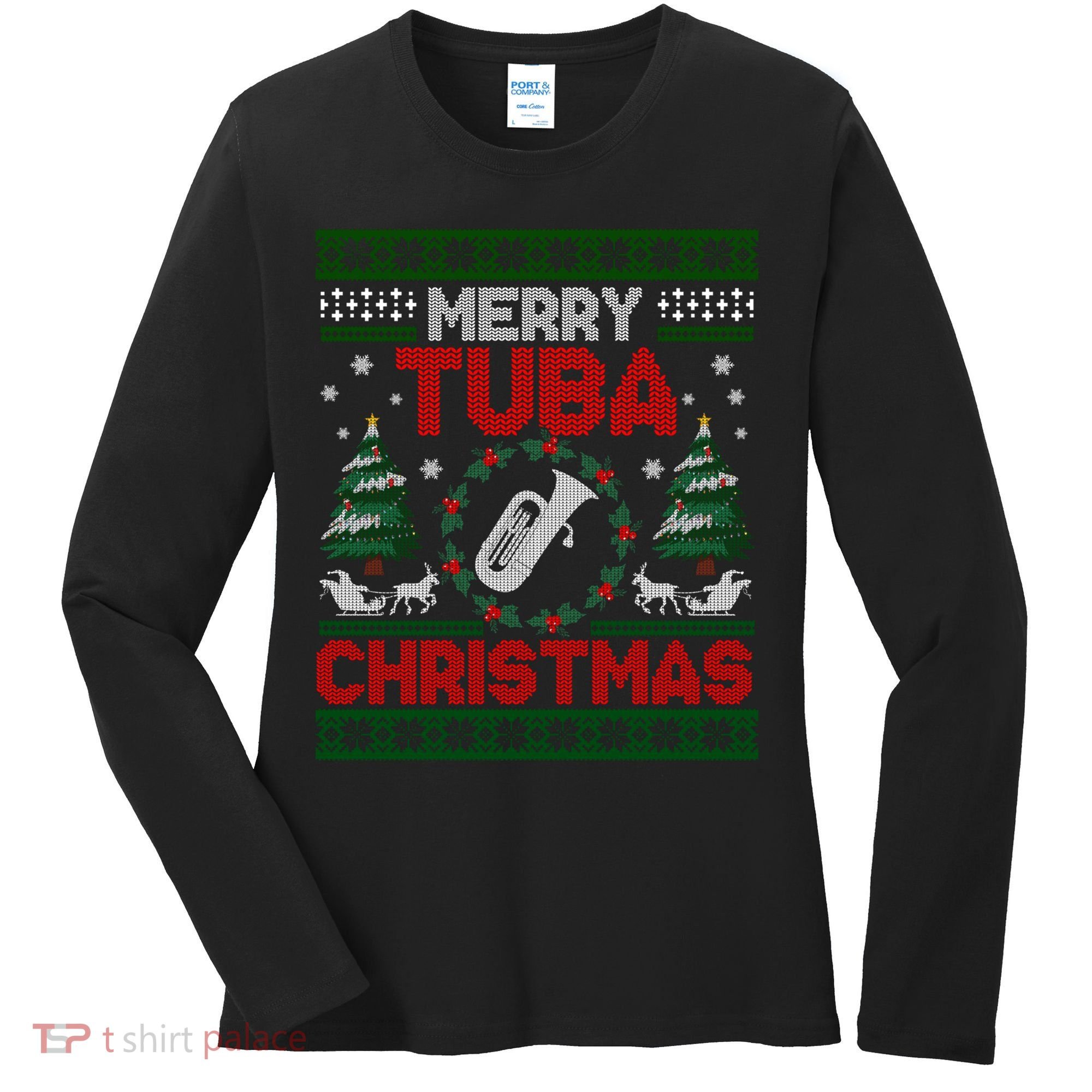 Merry Tuba Christmas Ugly Music Instrument Ugly Xmas Women's Long Sleeve Shirt