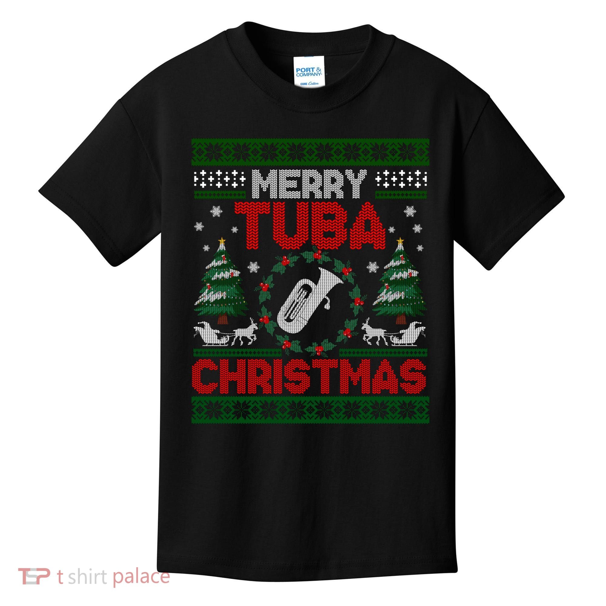Merry Tuba Christmas Ugly Music Instrument Ugly Xmas Kids T-Shirt