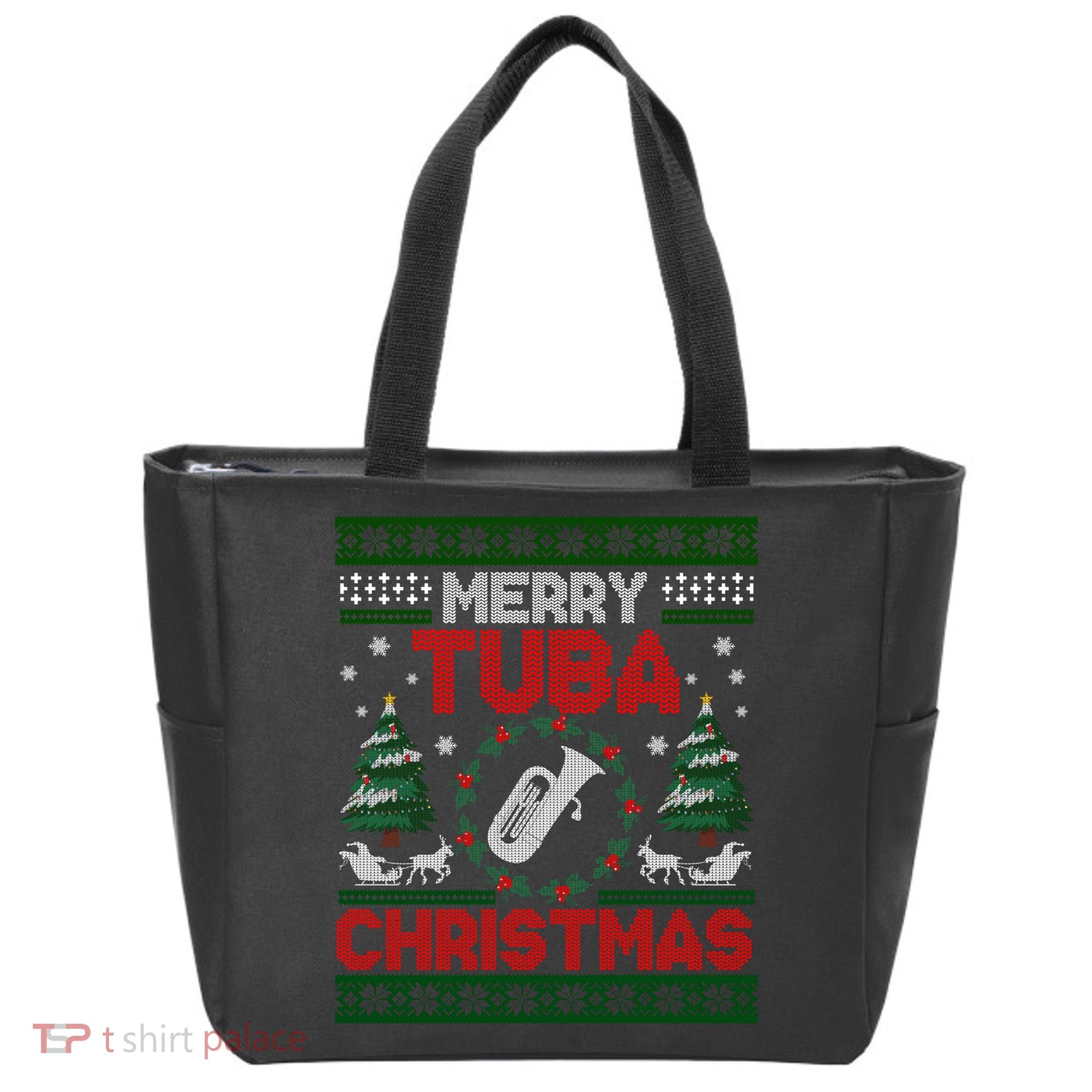 Merry Tuba Christmas Ugly Music Instrument Ugly Xmas Tote Bag