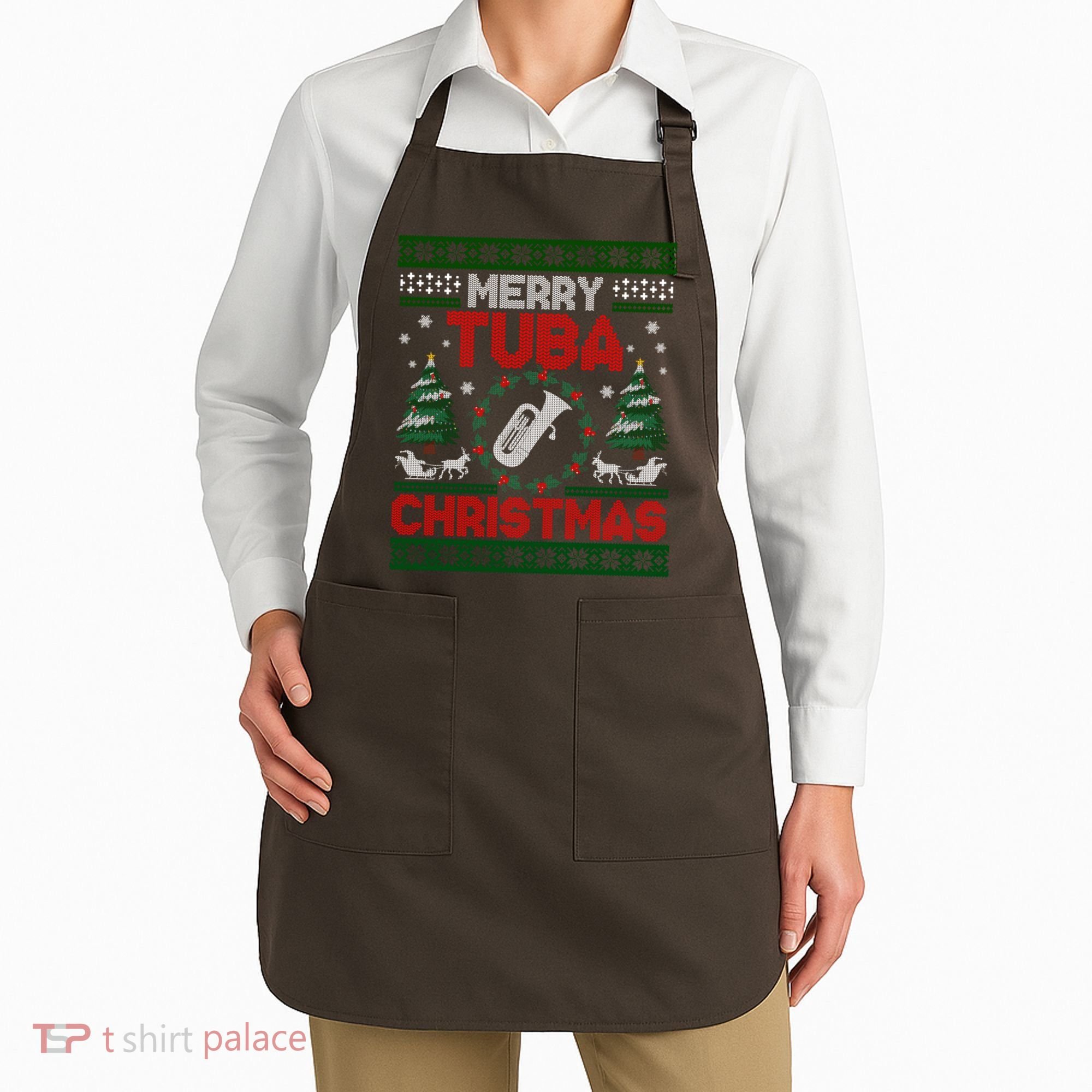 Merry Tuba Christmas Ugly Music Instrument Ugly Xmas Apron
