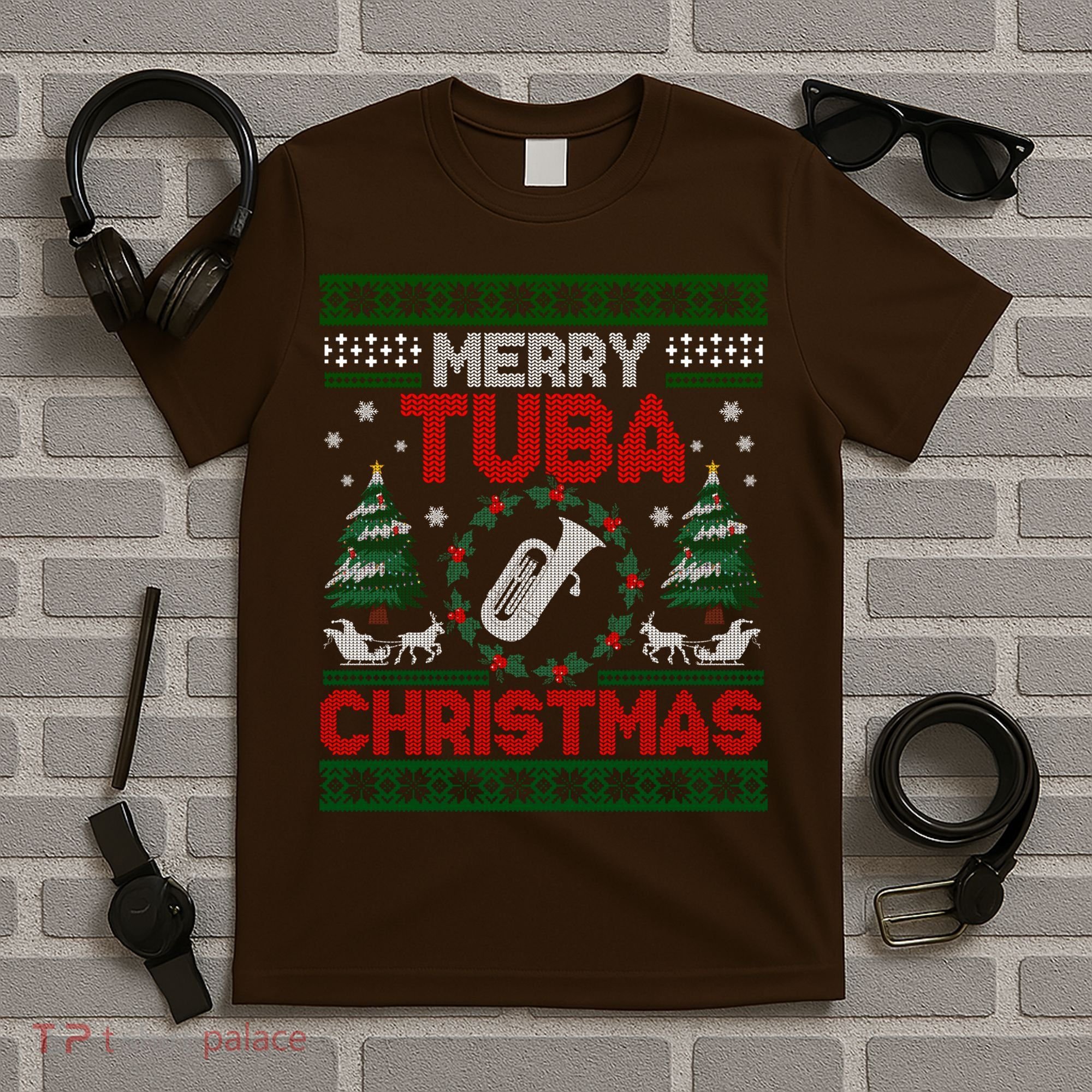 Merry Tuba Christmas Ugly Music Instrument Ugly Xmas T-Shirt