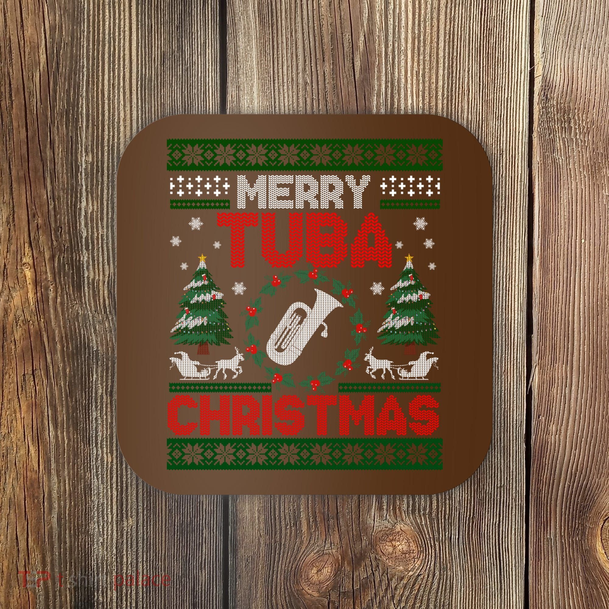 Merry Tuba Christmas Ugly Music Instrument Ugly Xmas Coaster