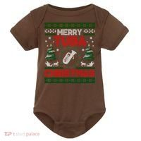 Merry Tuba Christmas Ugly Music Instrument Ugly Xmas Baby Bodysuit thumb 0