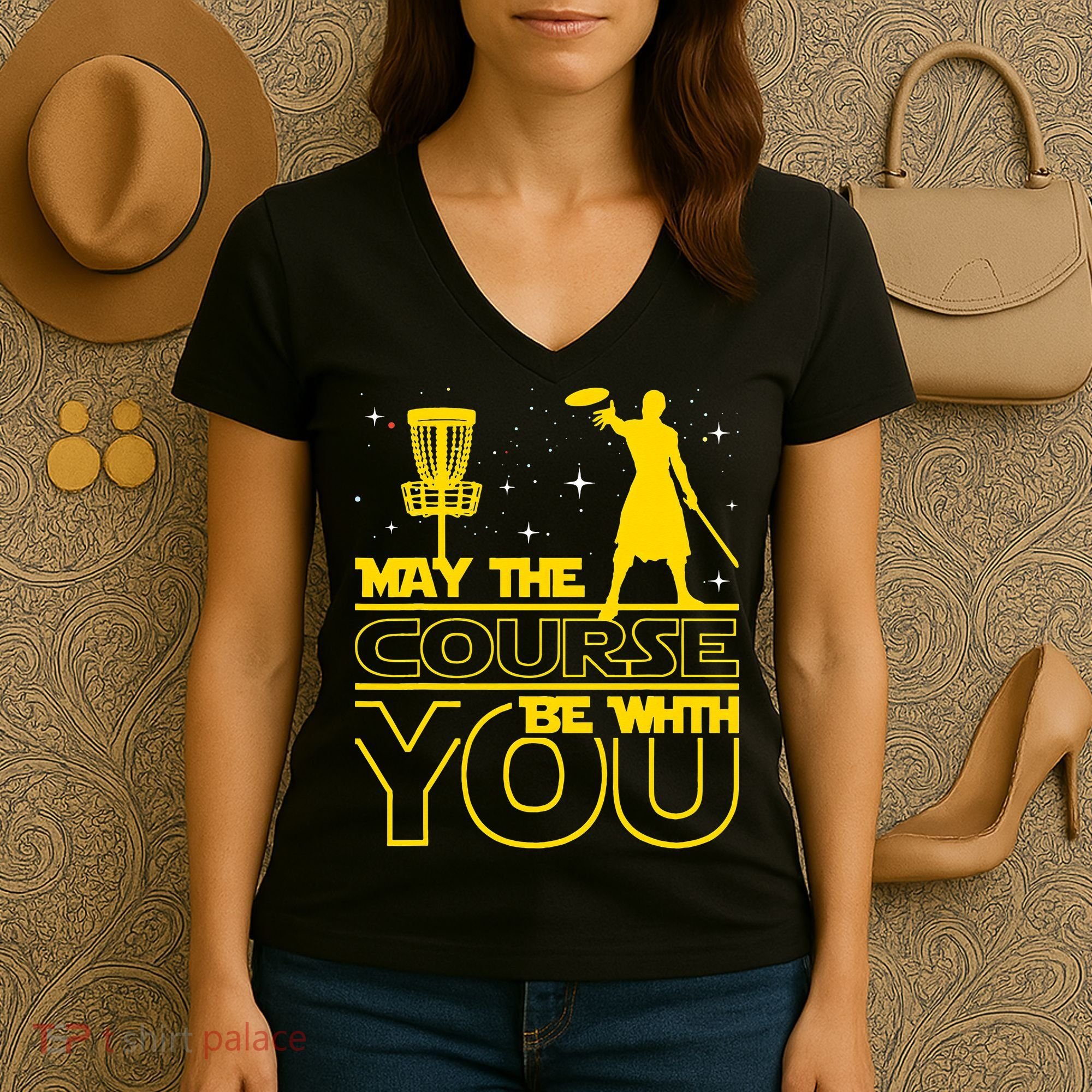 May The Course Be With You - Disc Golf Player Disc Golfer Women's V-Neck T-Shirt