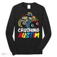 Monster Truck Crushing Austim Shirt Autism Awareness Long Sleeve Shirt thumb 0