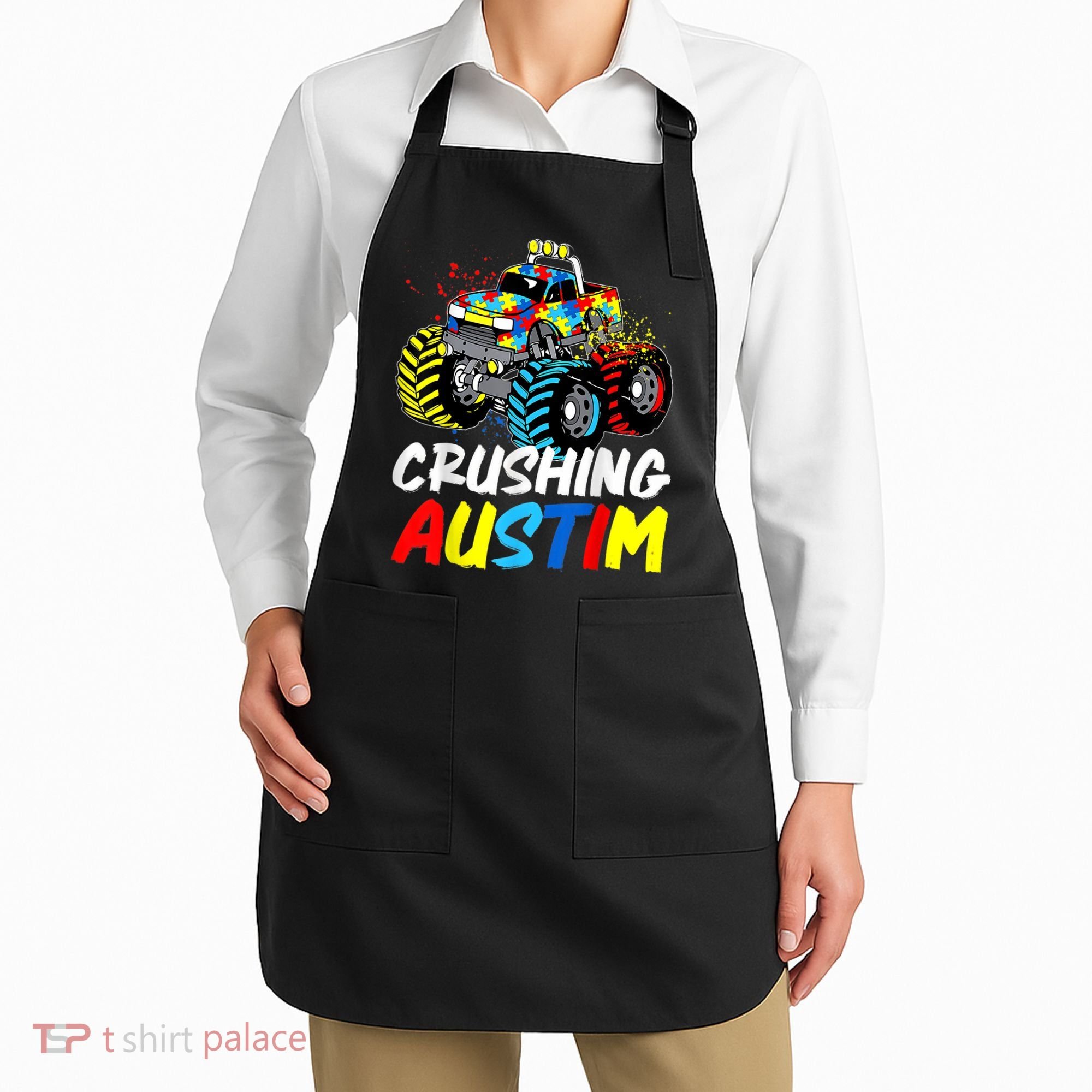Monster Truck Crushing Austim Shirt Autism Awareness Apron