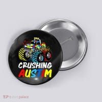 Monster Truck Crushing Austim Shirt Autism Awareness Button thumb 0