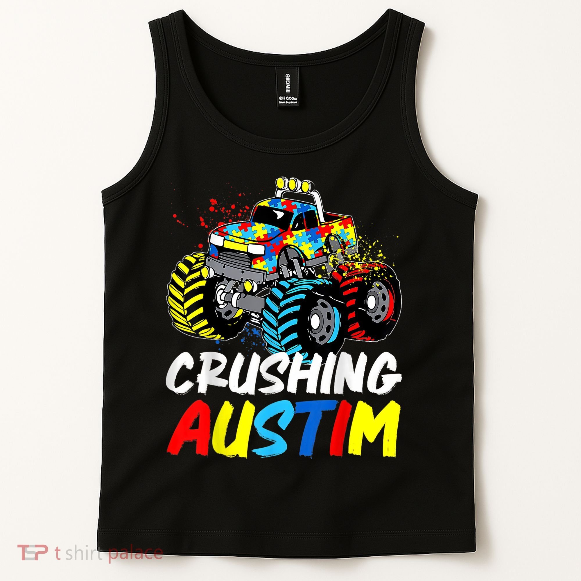 Monster Truck Crushing Austim Shirt Autism Awareness Tank Top