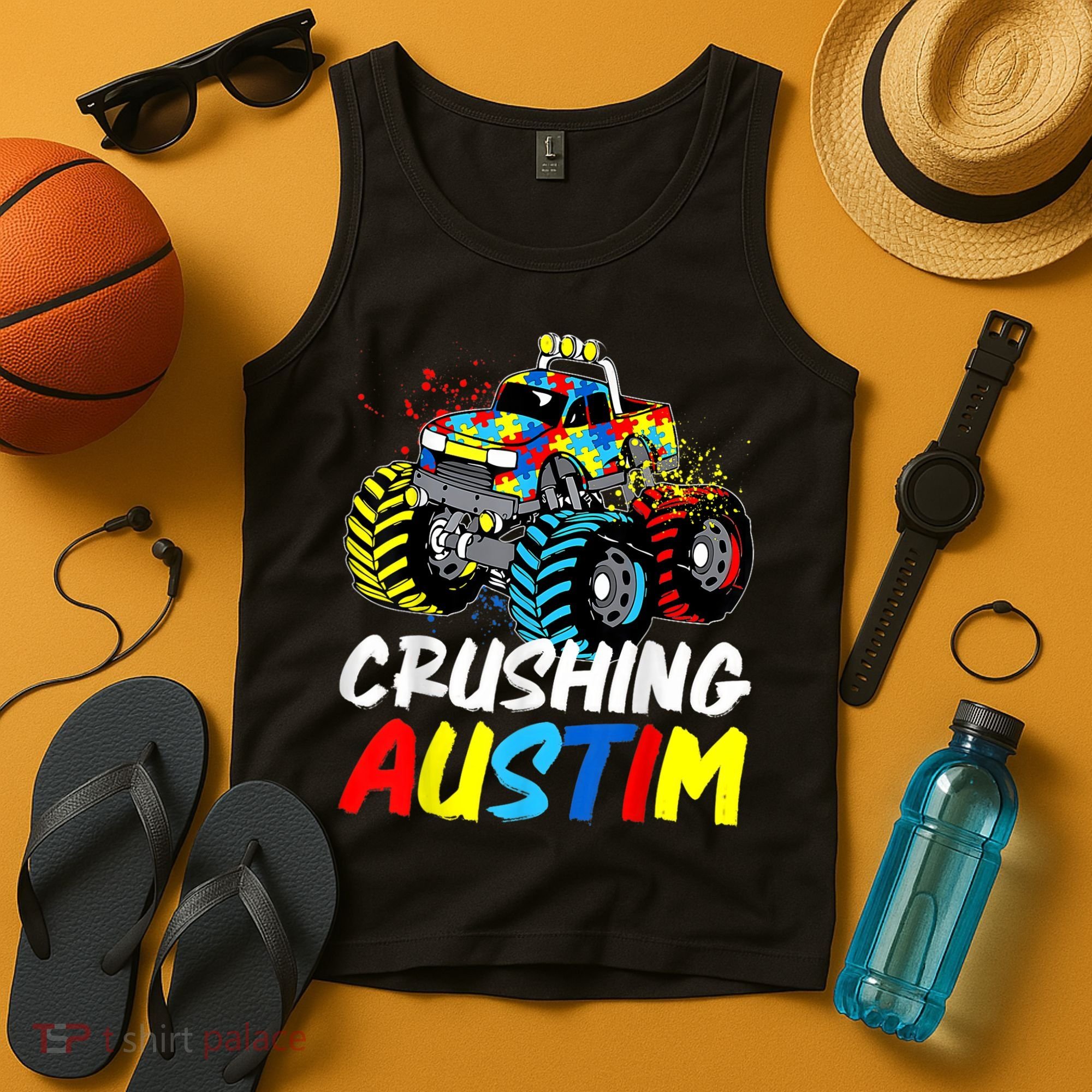 Monster Truck Crushing Austim Shirt Autism Awareness Tank Top