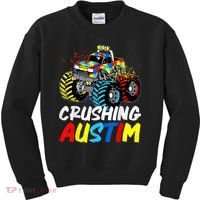 Monster Truck Crushing Austim Shirt Autism Awareness Kids Sweatshirt thumb 0